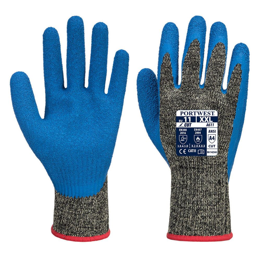 (Grey/Blue, 3XL) Portwest Aramid HR Cut Latex Glove