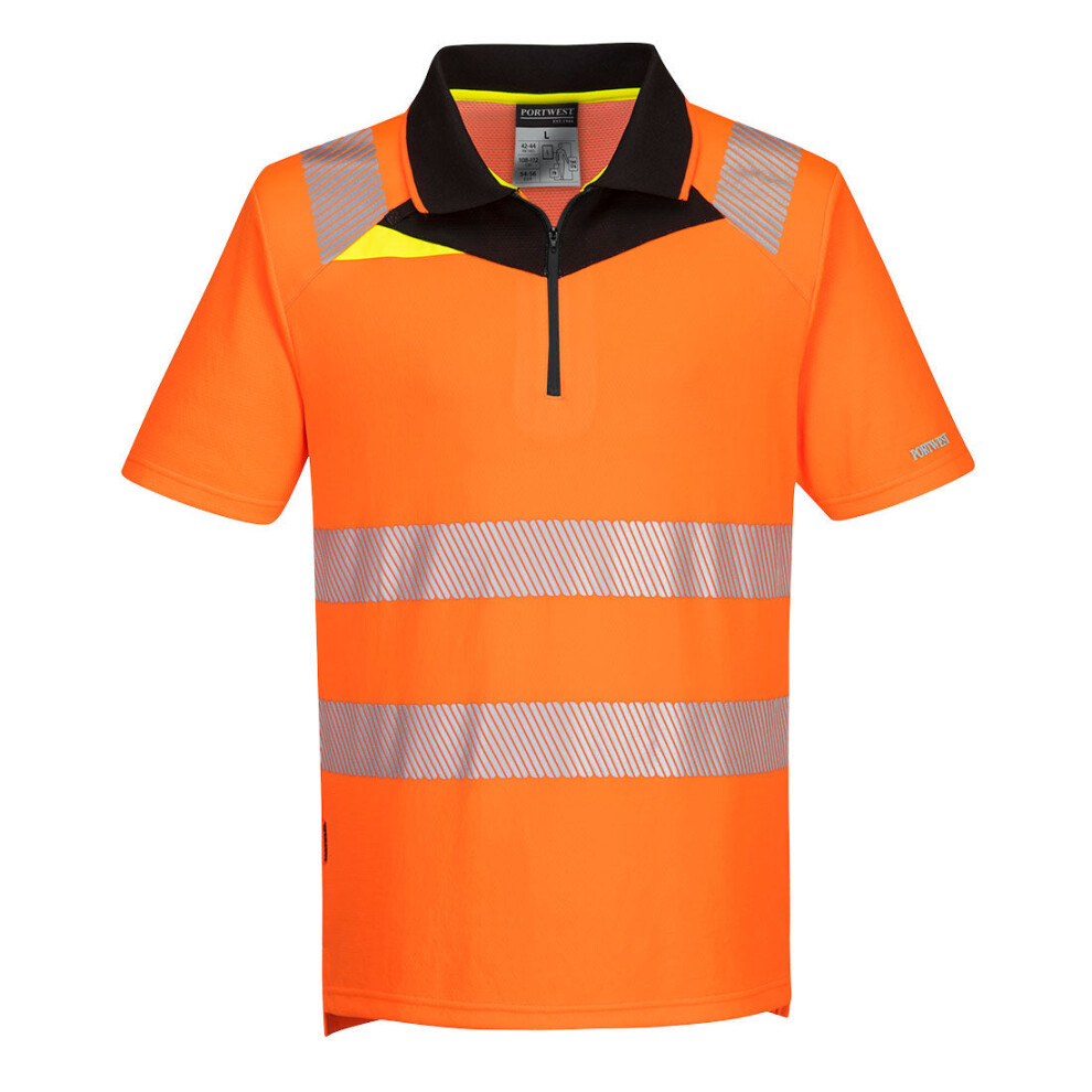 (Orange/Black, L) Portwest DX4 Hi-Vis Polo Shirt Short Sleeve