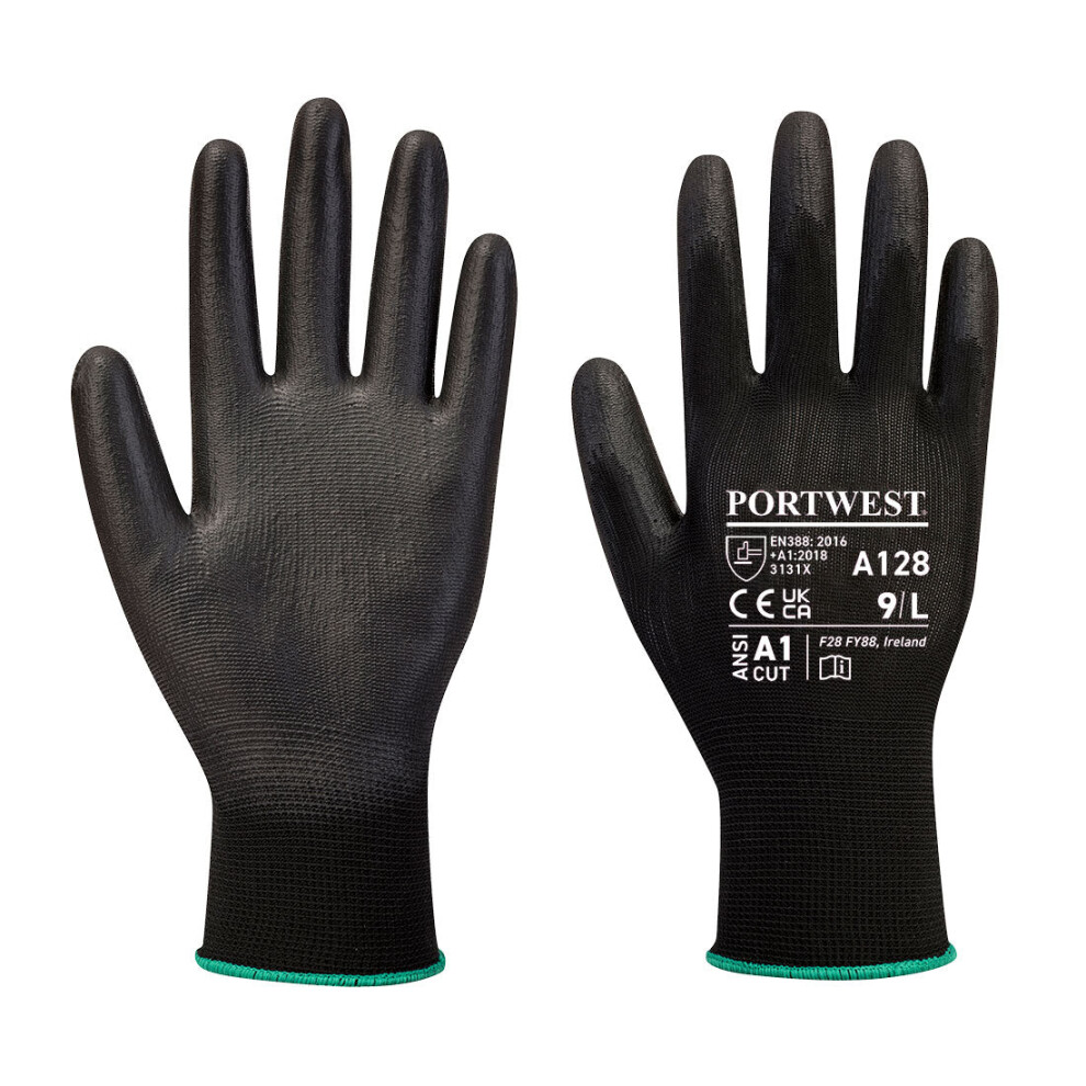 (Black, XS) Portwest PU Palm Glove Latex Free