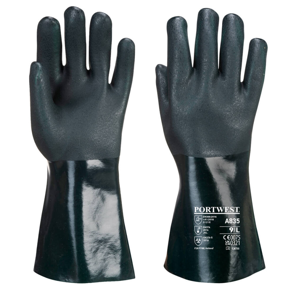 Portwest Double Dipped PVC Gauntlet Work Gloves Enhanced Grip