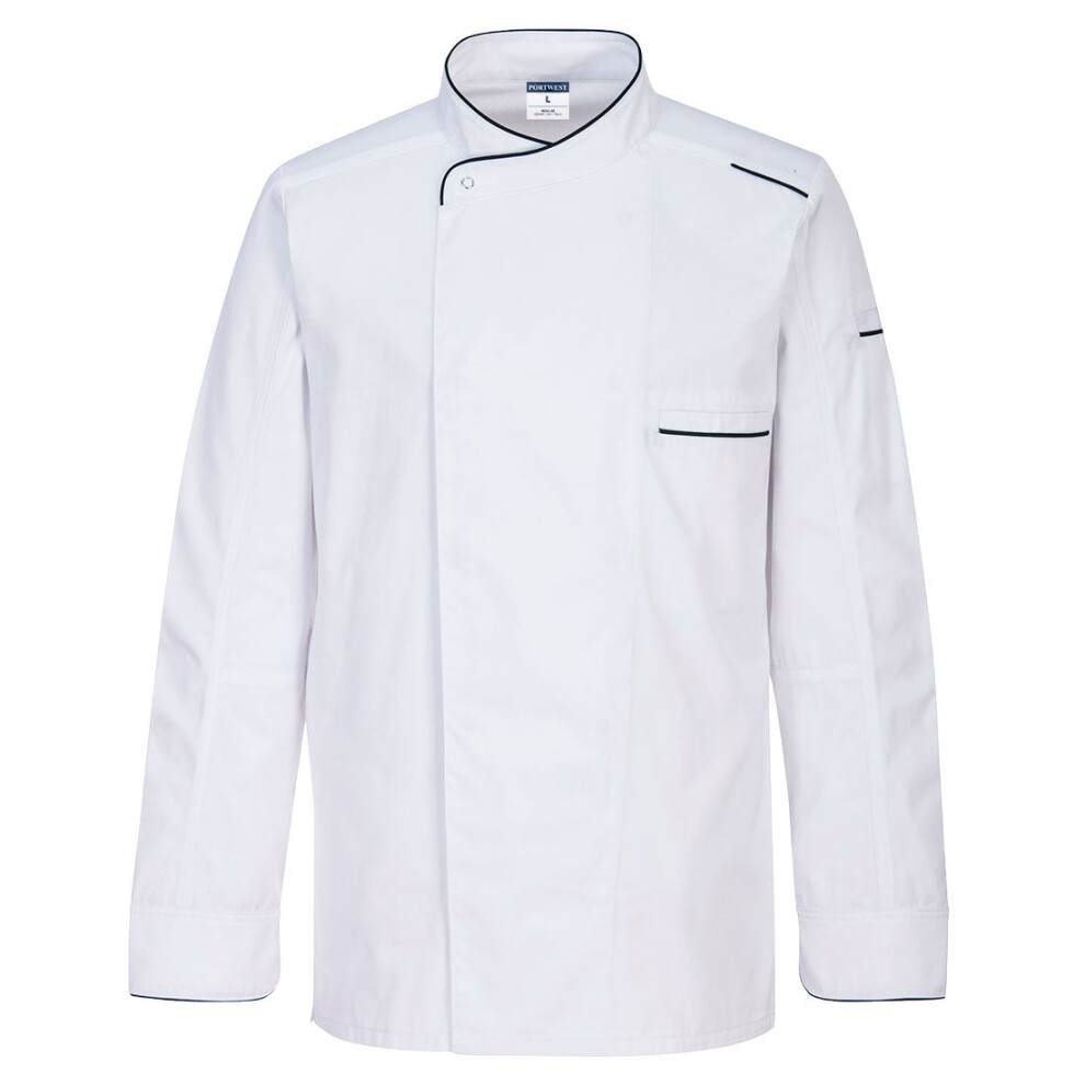 (White, L) Portwest Surrey Chef Jacket Long Sleeve