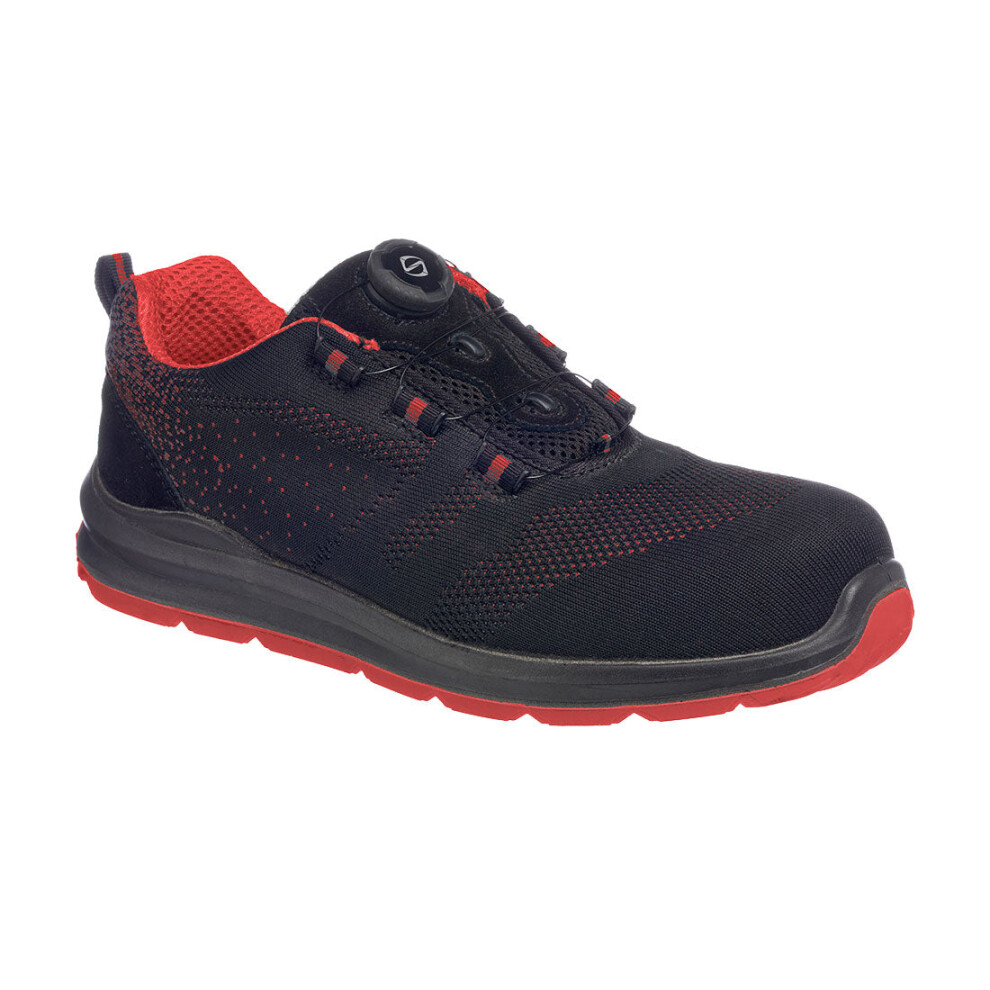 (Black/Red, UK 10.5) Portwest Compositelite Wire Lace Safety Trainer Knit S1P