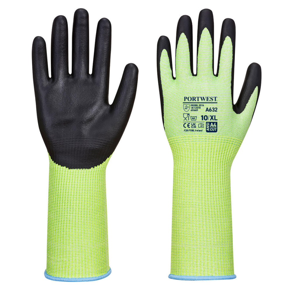 (Green/Black, S) Portwest Green Cut Long Cuff Glove