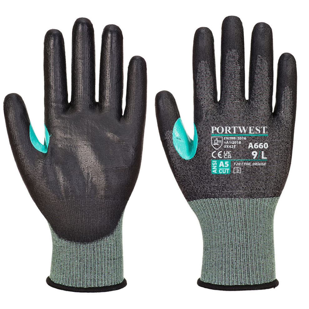 (Black, XS) Portwest VHR18 PU Cut Glove