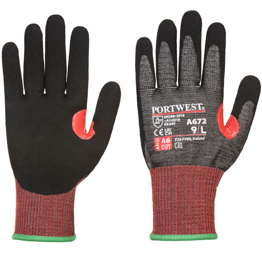 (Black, XS) Portwest AHR13 F Dark Nitrile Cut Glove