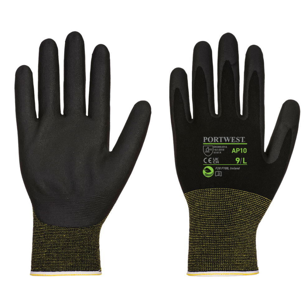 (Black, XL) Portwest NPR15 Nitrile Bamboo Glove (12 Pack)