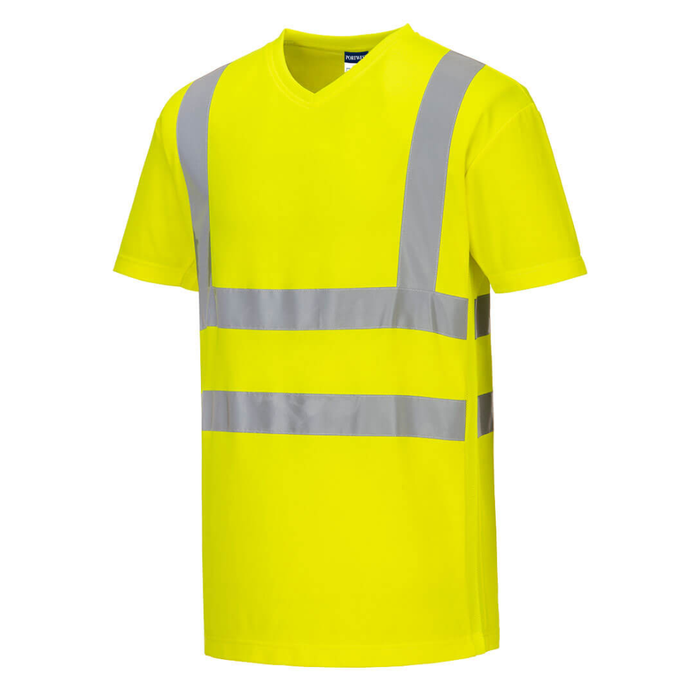 (Yellow, XL) Portwest V-Neck T-Shirt Mesh Inserts