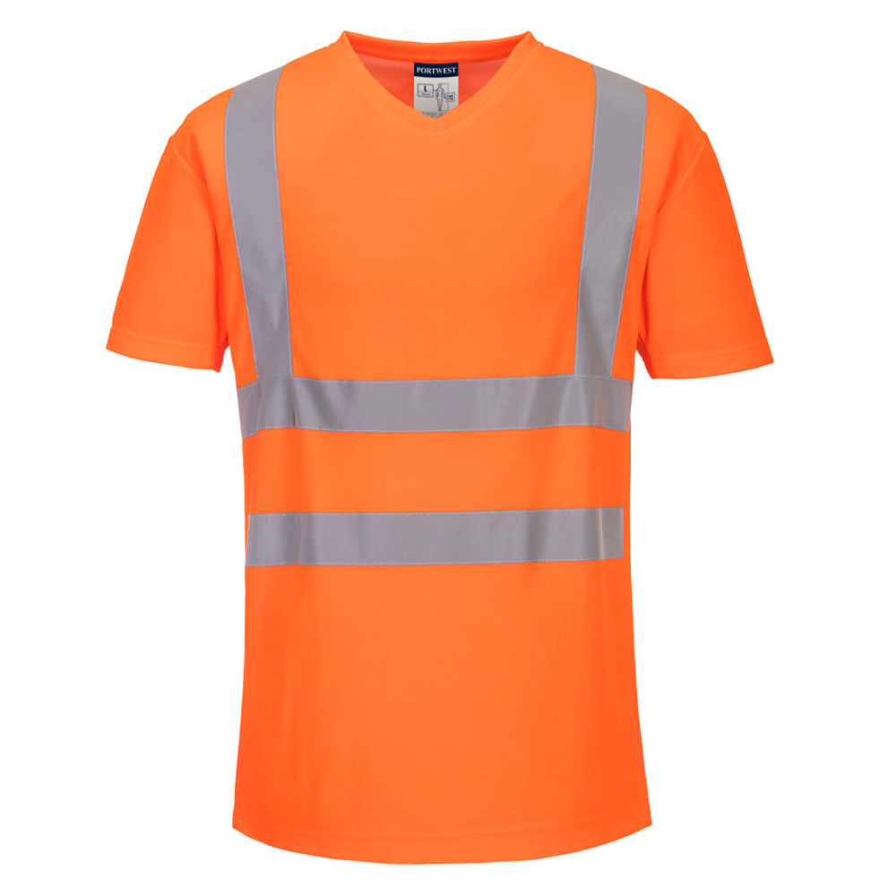 (Orange, L) Portwest V-Neck T-Shirt Mesh Inserts