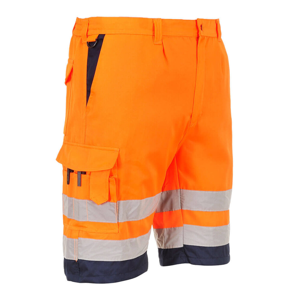 (Orange/Navy Blue, XL) Portwest Hi-Vis Lightweight Poly-cotton Short