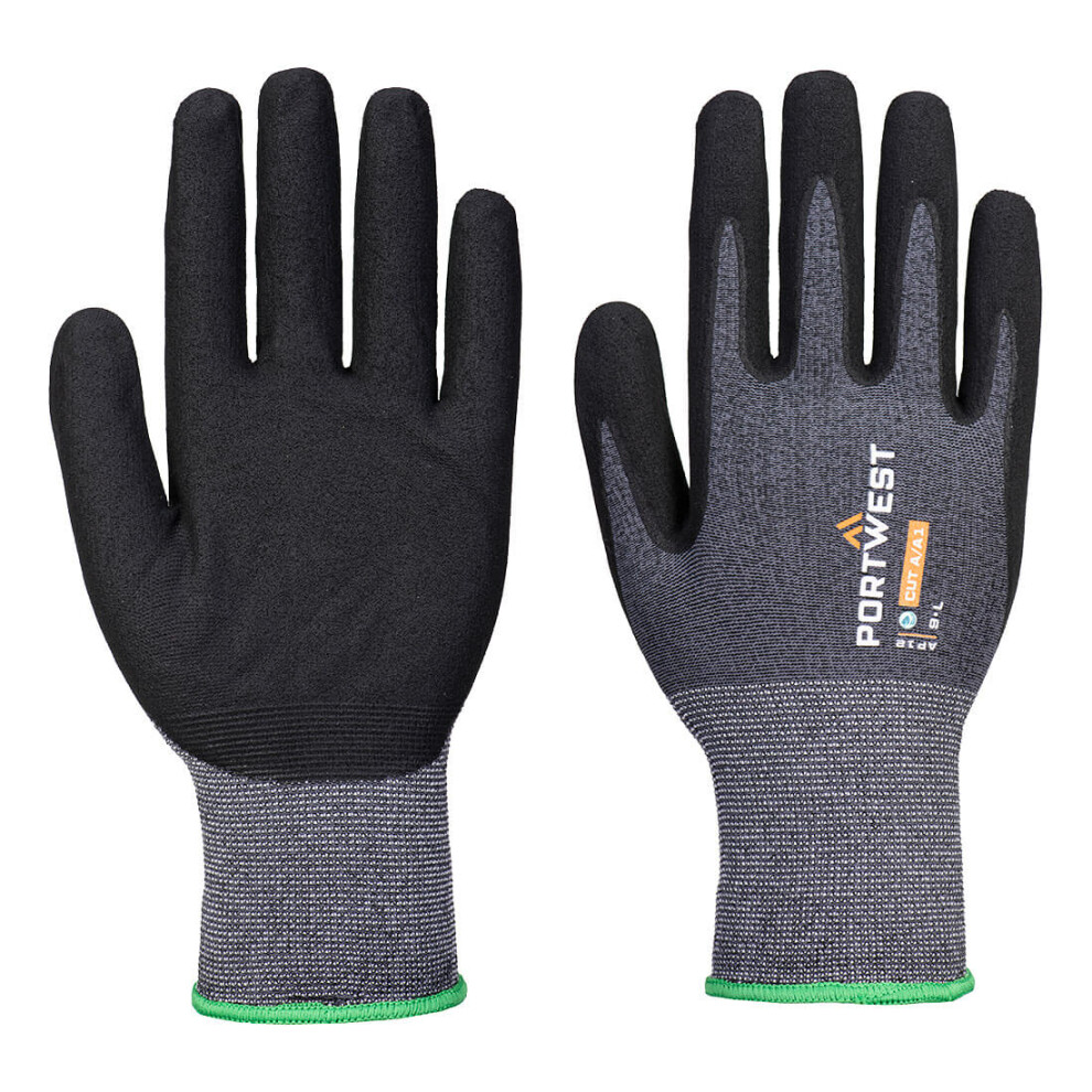 (Grey/Black, XS) Portwest SG Grip15 Eco Nitrile Glove (Pk12)