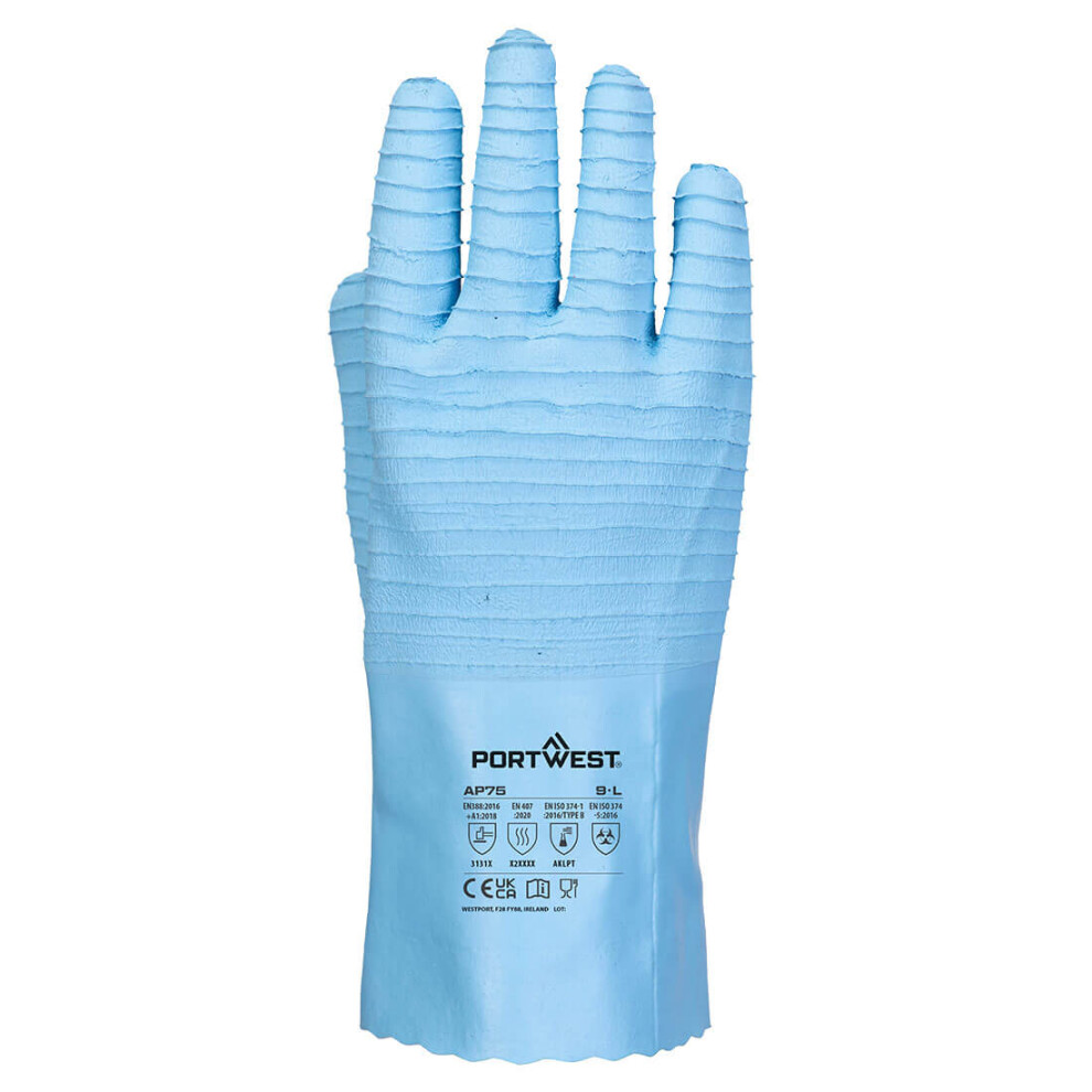 (Blue, M) Portwest FD Chemical B Latex Gauntlet