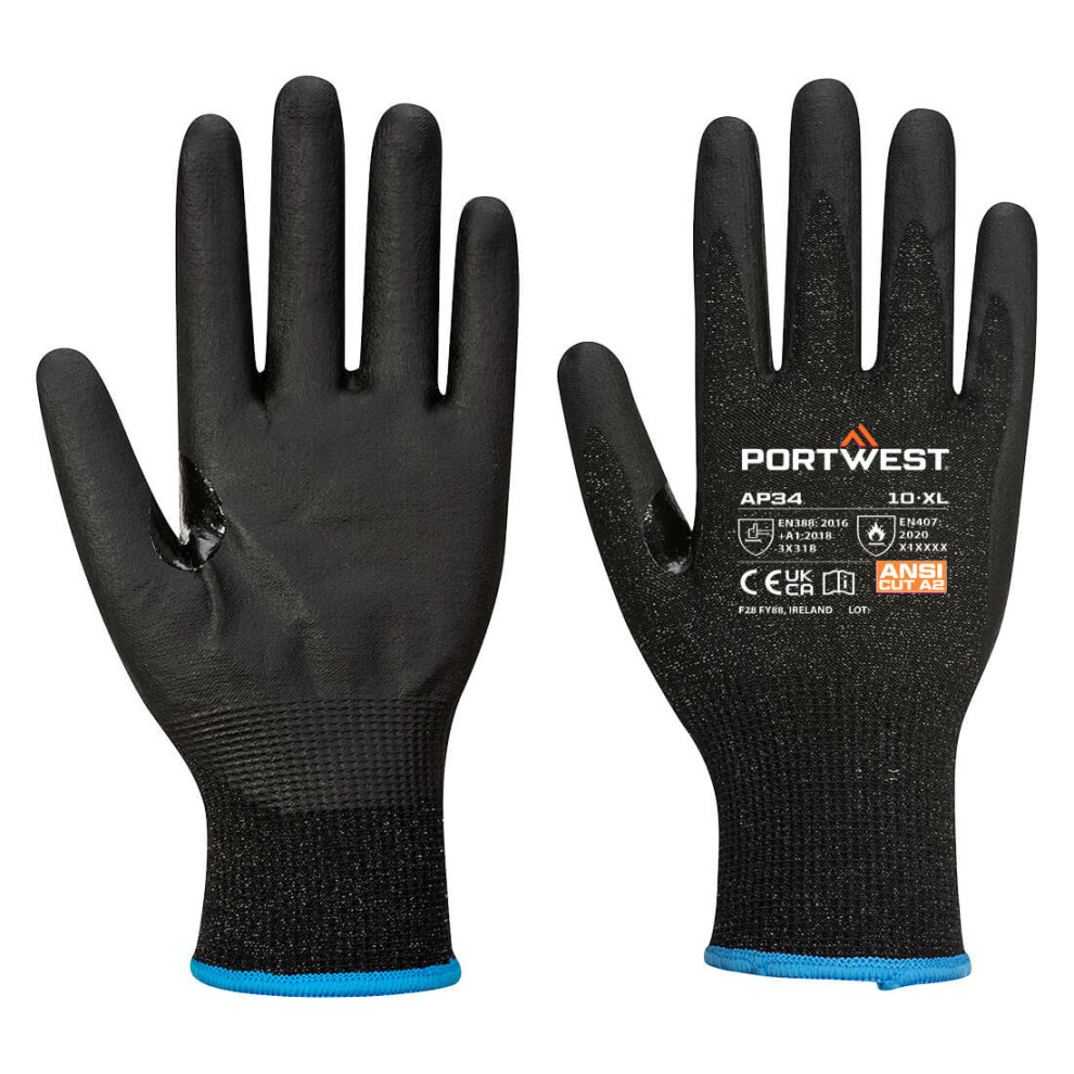 (Black, XS) Portwest LR15 Nitrile Foam Touchscreen Glove (Pk12)