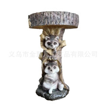 (Little raccoon bird feeder black) Garden decoration raccoon resin ornaments crafts gardening bird drinking water ornaments