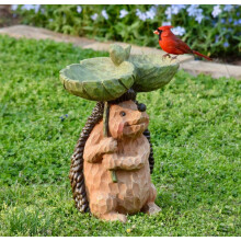 (Hedgehog bird feeder) Garden decoration raccoon resin ornaments crafts gardening bird drinking water ornaments