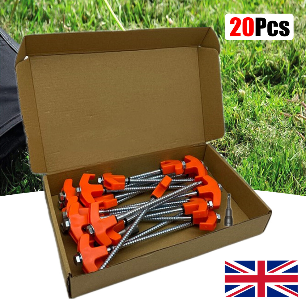 (Carton) 20Pcs Screw Heavy Duty Drill Top Awning Tent Pegs