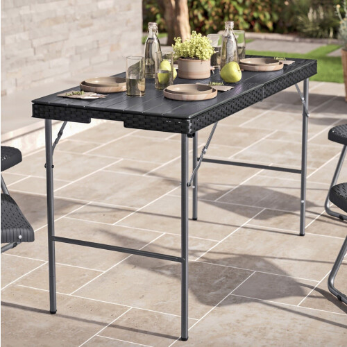 (4ft Table) Black Rattan Design Folding Table Garden Patio