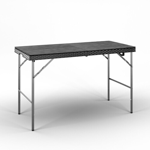 (4ft Table) Black Rattan Design Folding Table Garden Patio 2