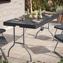 (5ft Table) Black Rattan Design Folding Table Garden Patio