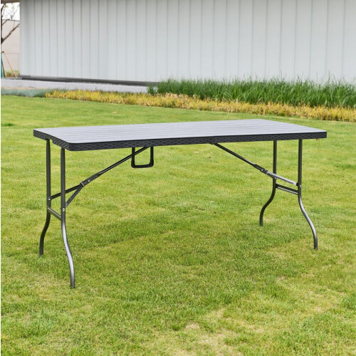 (5ft Table) Black Rattan Design Folding Table Garden Patio 2