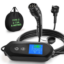 8M EV Charger Cable Type 2 to 3 Pin, 6-10Amp Adjustable, IP67
