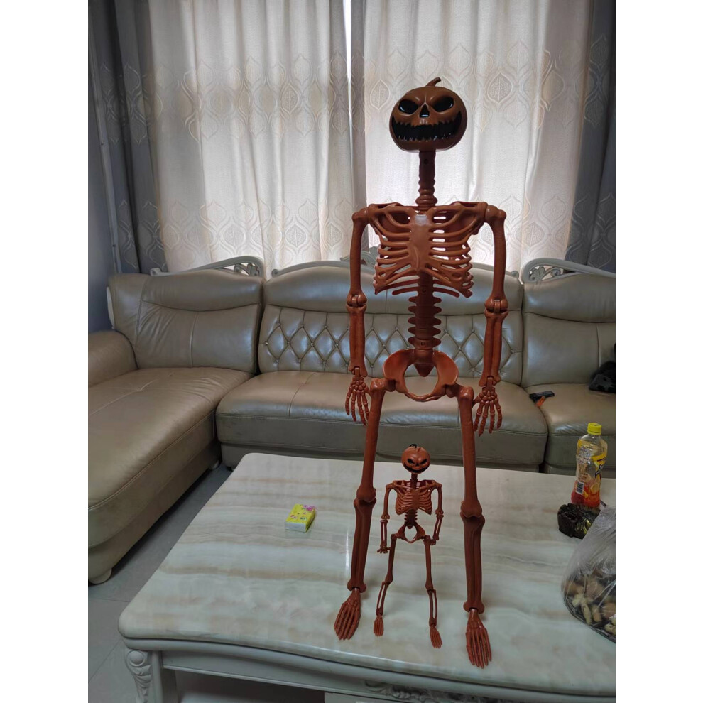 (90 pumpkin head skeleton, 90*26*10) Halloween Skeleton Skeleton 90cm Simulated Human Plastic Skeleton Decoration Haunted House Festival Scene Layout