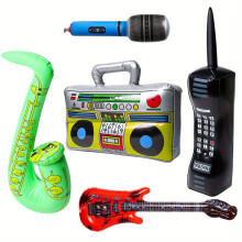 (18cm*30cm*6cm) 5pcs, Inflatable Rock Star Party Favor, Inflatable Boom Box Mobile Phone Guitar Party Props For 80's 90's Party Decorations-color Random