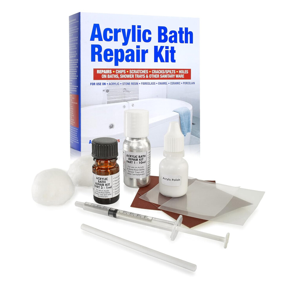 Acrylic Bath Repair Kit White, Repairs Chips, Scratches & Cracks