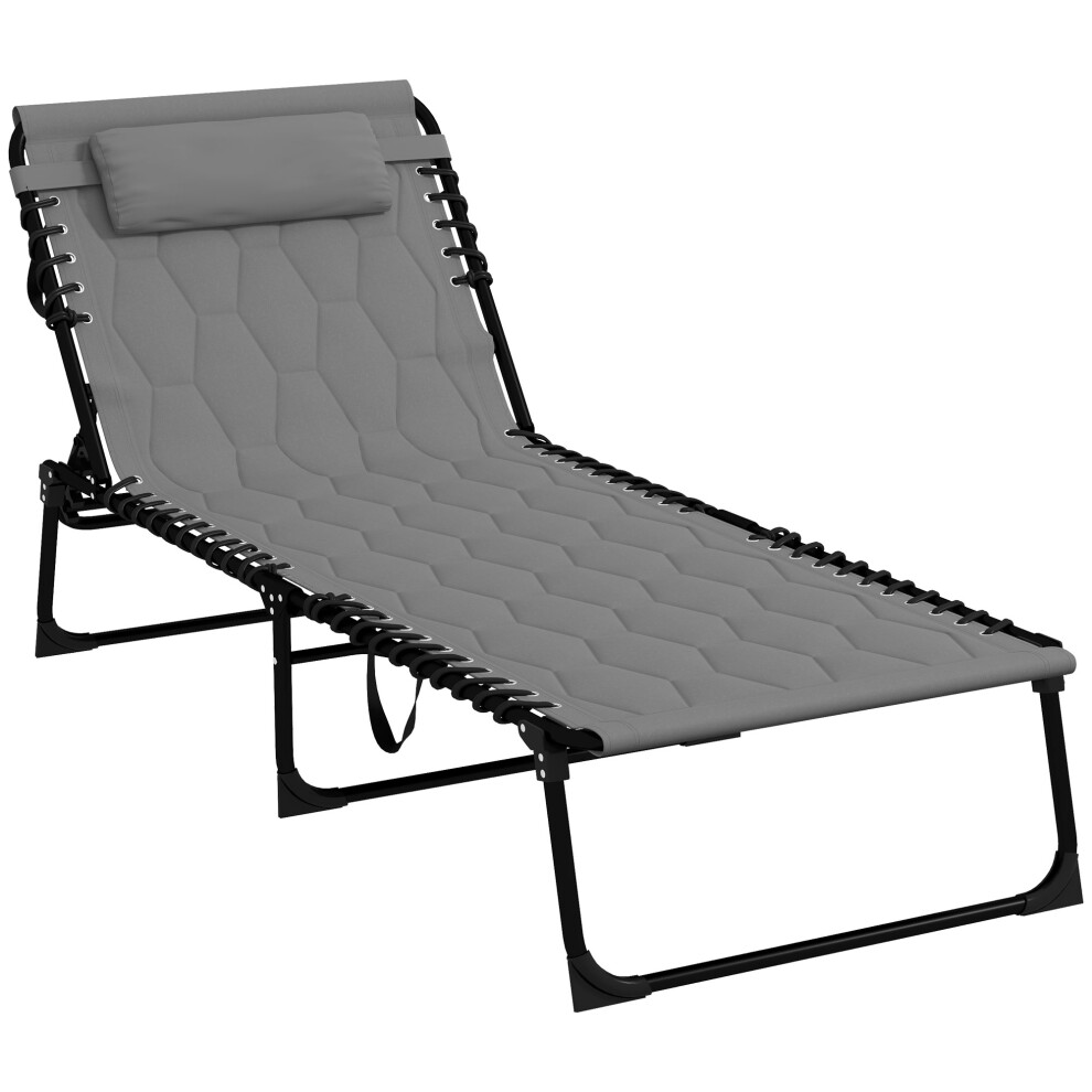 Foldable Sun Lounger With Reclining Back, Outdoor Sun Lounger With Padded Seat