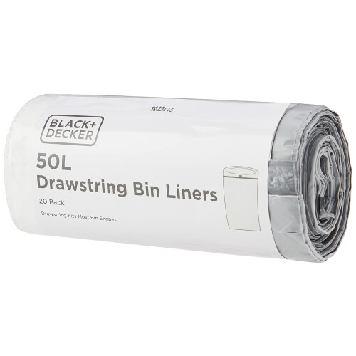 Black + Decker BLACK+DECKER BXBB00050E 50L Drawstring Bin Liners, 20 Pack,60949