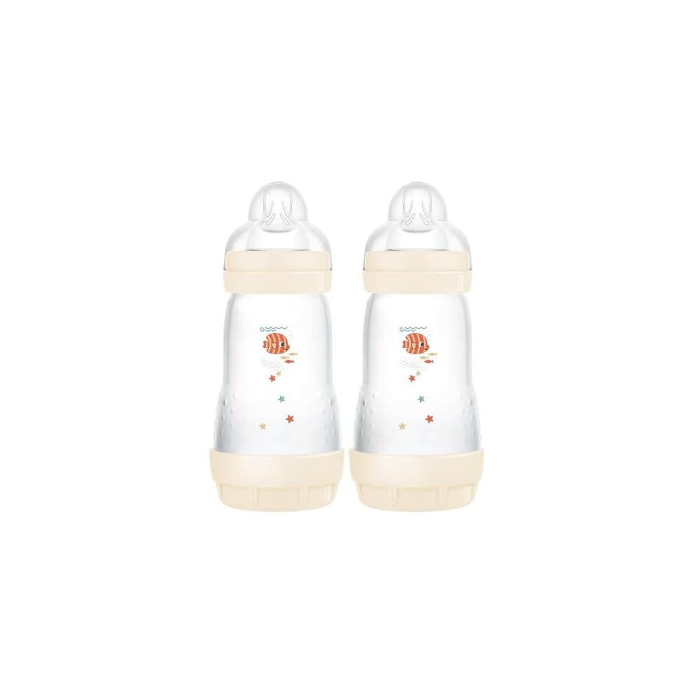 MAM Easy Start Self Sterilising Anti-Colic Baby Bottle Pack of 2 (2 x 260 ml) MAM Bottles Medium Flow Teats Size 2 Newborn Essentials Shell