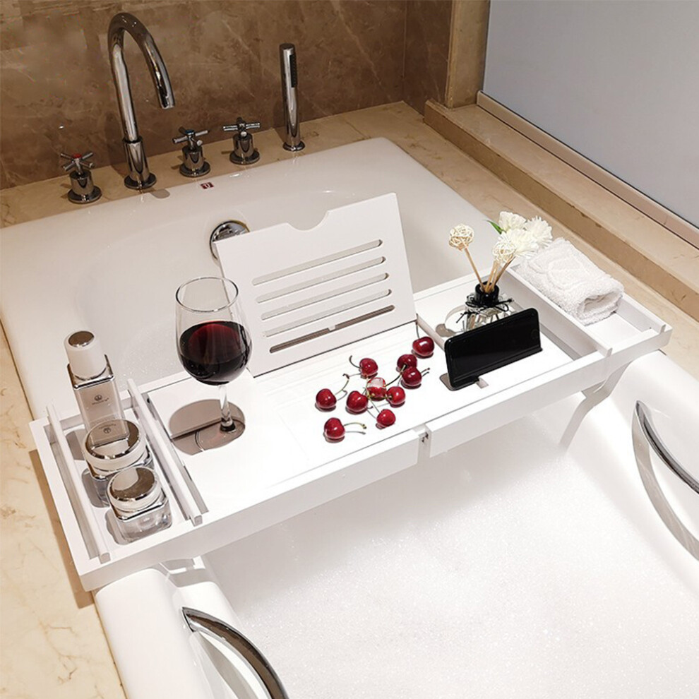 Rustic Expandable Bamboo Wooden Bathtub Caddy Tray
