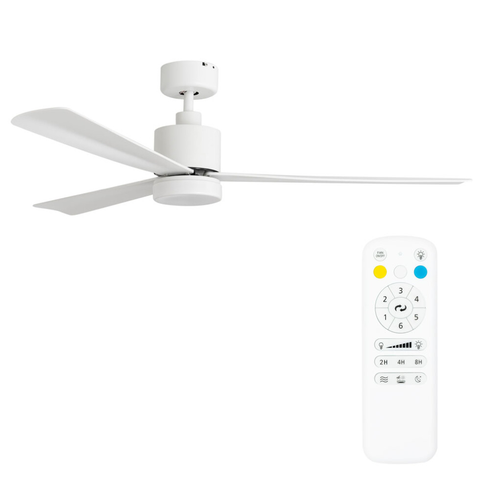 52 Inch Integrated LED Ceiling Fan with Remote Control, 3 Blades, Timer and 6 Speed Functions - White