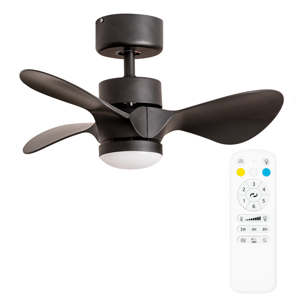 24 Inch Integrated LED Ceiling Fan with Remote Control, 3 Blades, Timer and 6 Speed Functions - Black