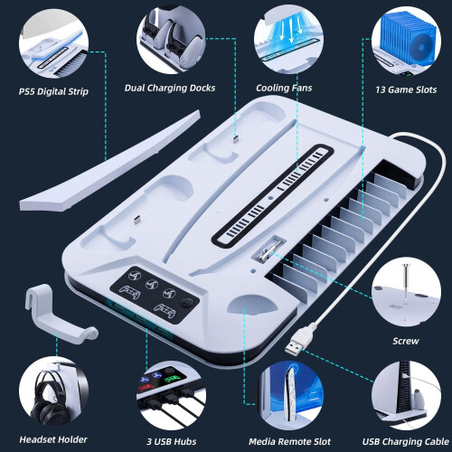 PS5 Vertical Cooling Fan Stand Controller Charger for PS5 UHD/Digital Edition 1