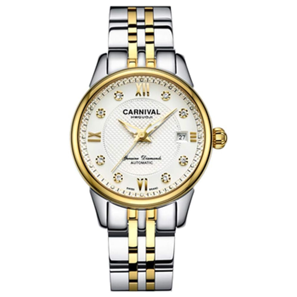Photos - Wrist Watch Women's Diamond Automatic Watch Full Steel Band Black OR White Dial Date Waterproof Ladies Gold Watches