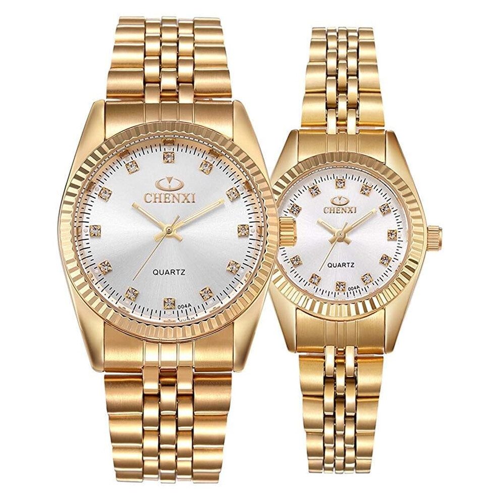 Classic Gold Watch Stainless Steel His and Hers Pair Wrist Watches for Men Women Couple Quartz Watch Gift