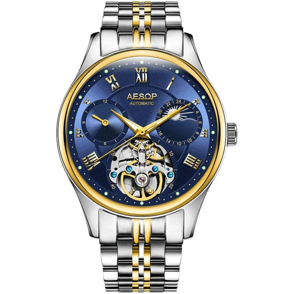 VEANXIN Luxury Mens Wrist Watch Mechanical Tourbillon Stainless Steel Luminous Moonphase Automatic Skeleton Watch-image-OPC-PDXF2Z2-NEW
