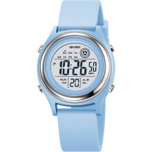 VEANXIN Women's Digital LED Sport Watch - Slim, 5ATM Waterproof, Dual Time, Stopwatch, Countdown, Alarm, EL Backlight, PU Strap