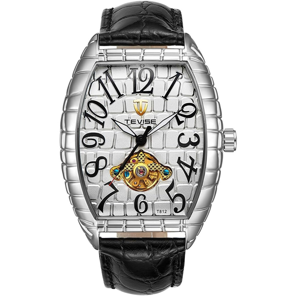 Photos - Wrist Watch VEANXIN Mens Luxury Mechanical Watch Black Leather Rectangle Watch Casual Automatic Watches for Men Cool