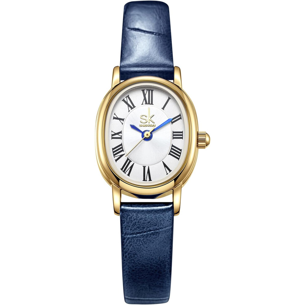 VEANXIN Retro Oval Women's Watch Roman Numeral Dial Ladies Quartz Watch Leather Strap Elegant Wristwatch for Women Waterproof