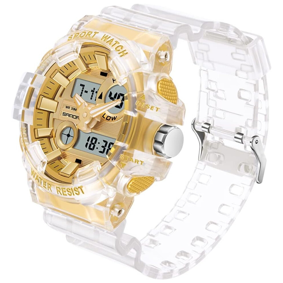 VEANXIN Sanda Mens Womens Large Dial Transparent Multifunction Digital Watch Casual Dual Display 12H/24H Stopwatch Calendar Unisex Wrist Watch-image-OPC-PDXF8PY-NEW