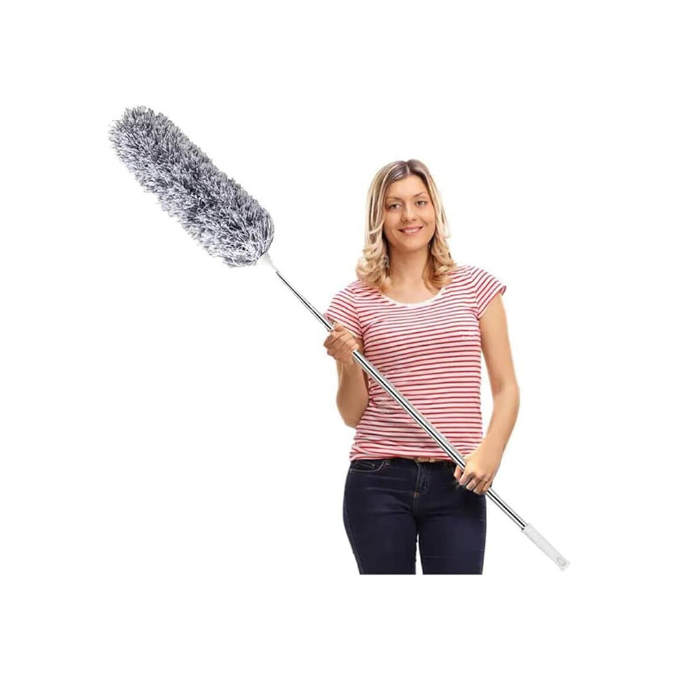 Feather Duster,Extendable Duster Microfiber Long Extension Pole Scratch Resistant Cover, Washable, Cleaning High Ceiling Fans, Blinds, Cobweb (Grey)