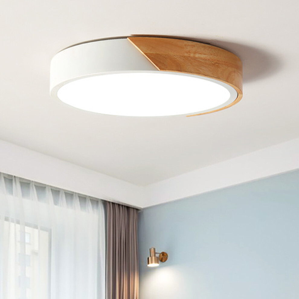 Wooden Led Ceiling Light White, ?30CM Round Ceiling Lamp Modern Minimalist 24W Ceiling Light for Kitchen, Hallway, Office, Porch Cold White