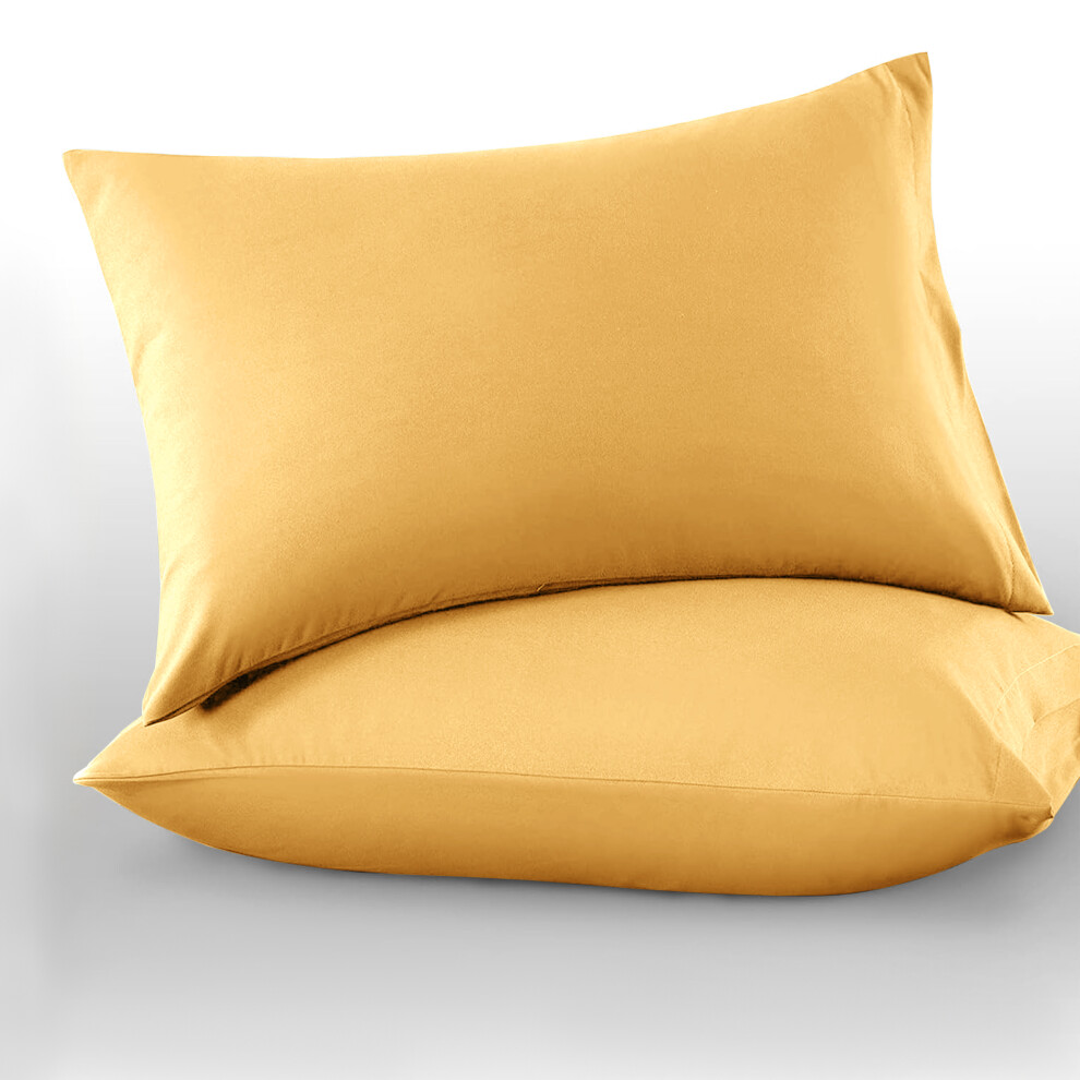 (Yellow/ Mustard, Plain Pillowcase 2-Pack) Plain Duvet Cover Single Double King Bed Set Quilt