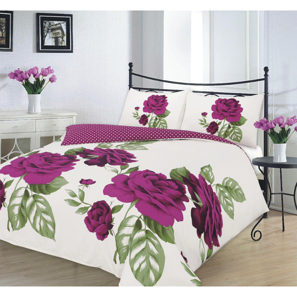 (Super King, Plum) Kampala Hill Isabella Duvet Cover Set Floral Themed Bedding Set