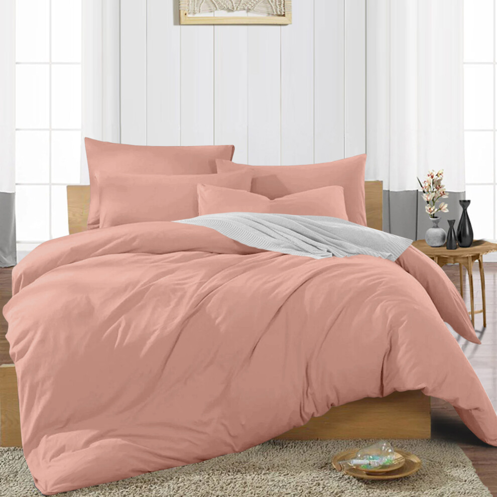 (Peach, Single) Plain Duvet Cover Single Double King Bed Set Quilt