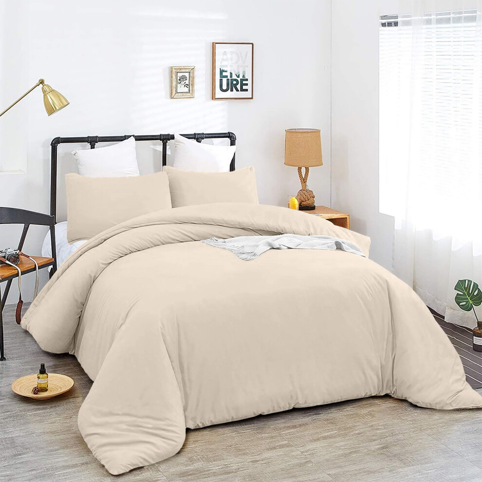 (Beige, Single) Plain Duvet Cover Single Double King Bed Set Quilt