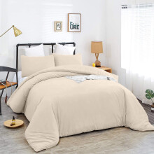 (Beige, Double) Plain Duvet Cover Single Double King Bed Set Quilt