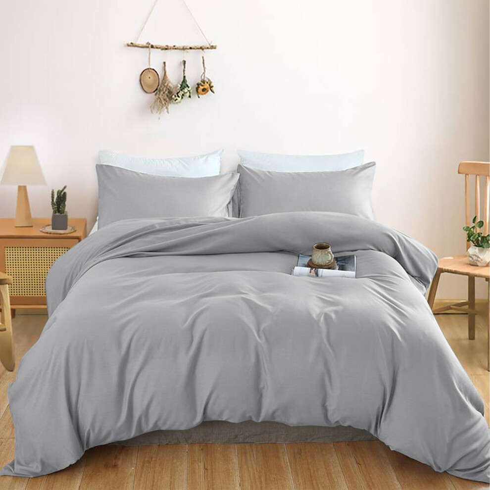 (Silver, Single) Plain Duvet Cover Single Double King Bed Set Quilt