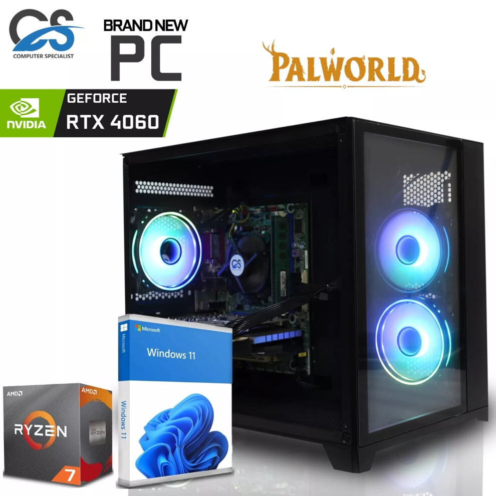 Fast Gaming PC AMD Ryzen 7 7700X 32GB DDR5 1TB M.2 8GB RTX 4060 Win 11